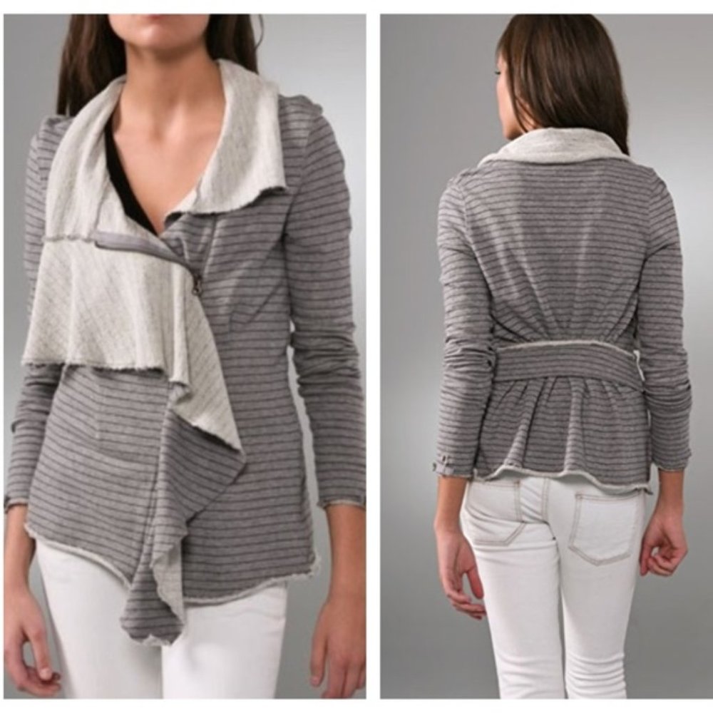 FreePeople Ebb and Flow Striped Jacket Zip Ruffle